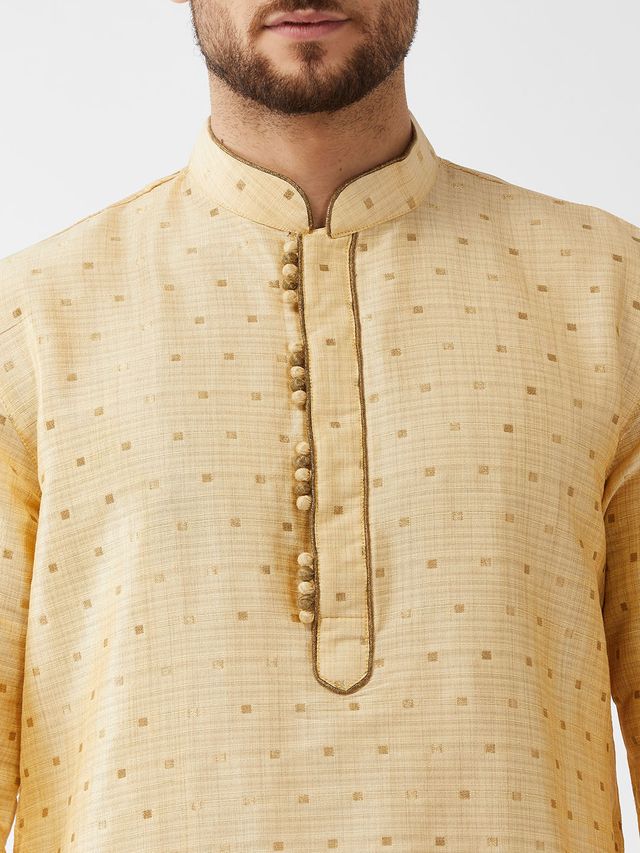 Men's Beige Silk Blend Straight Kurta and Dhoti Set