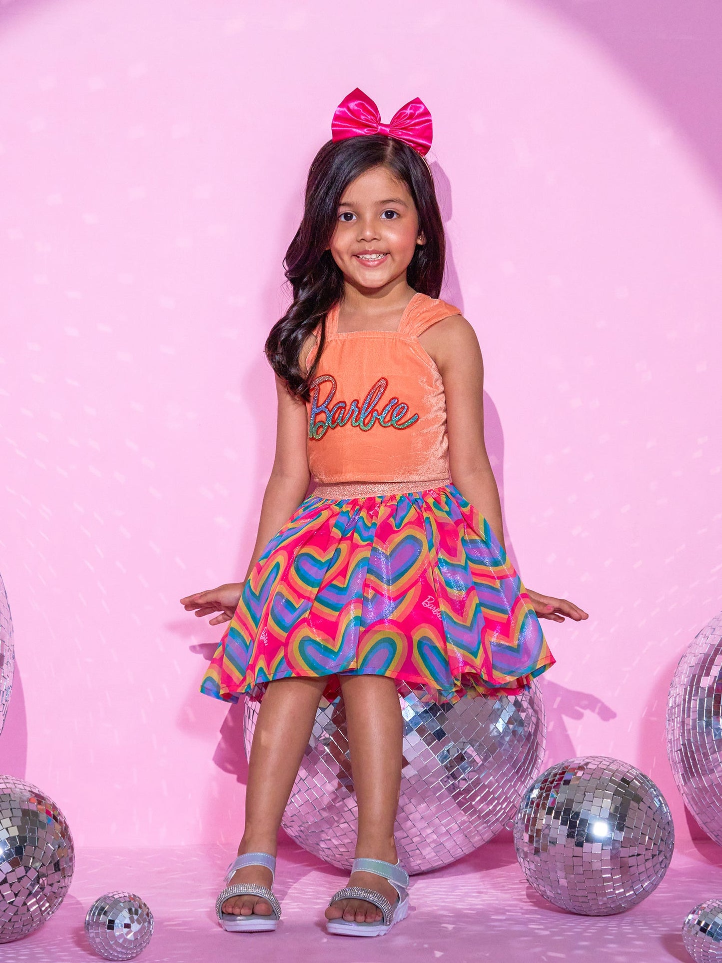 Girls Peach Barbie Top with Skirt Girls Co-ordinate set
