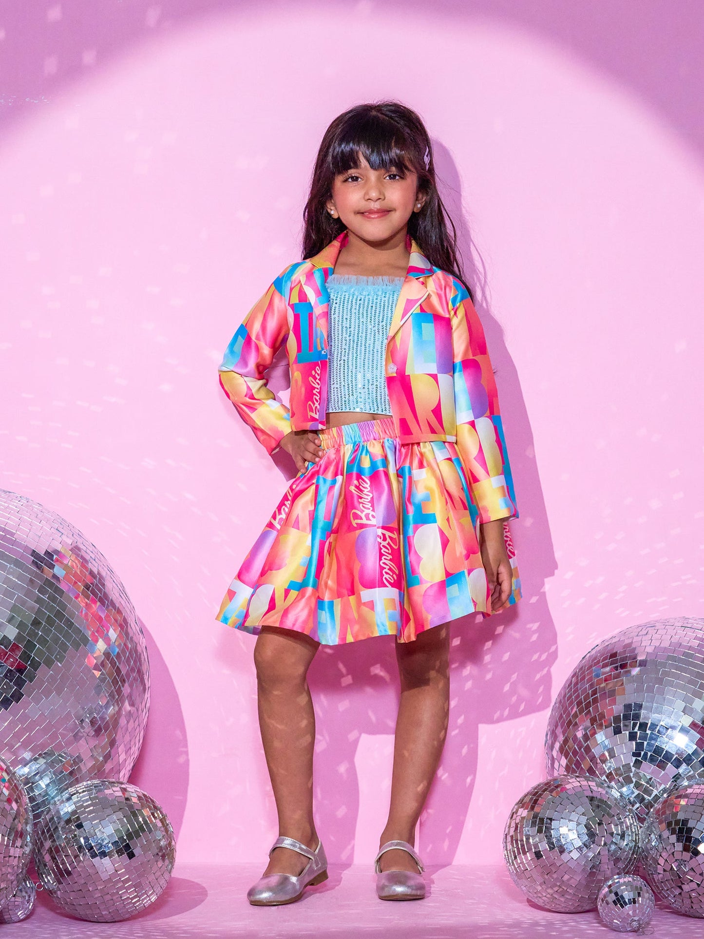 Girls Pink Top and Skirt with Bustier Barbie Girls Co-ordinate set