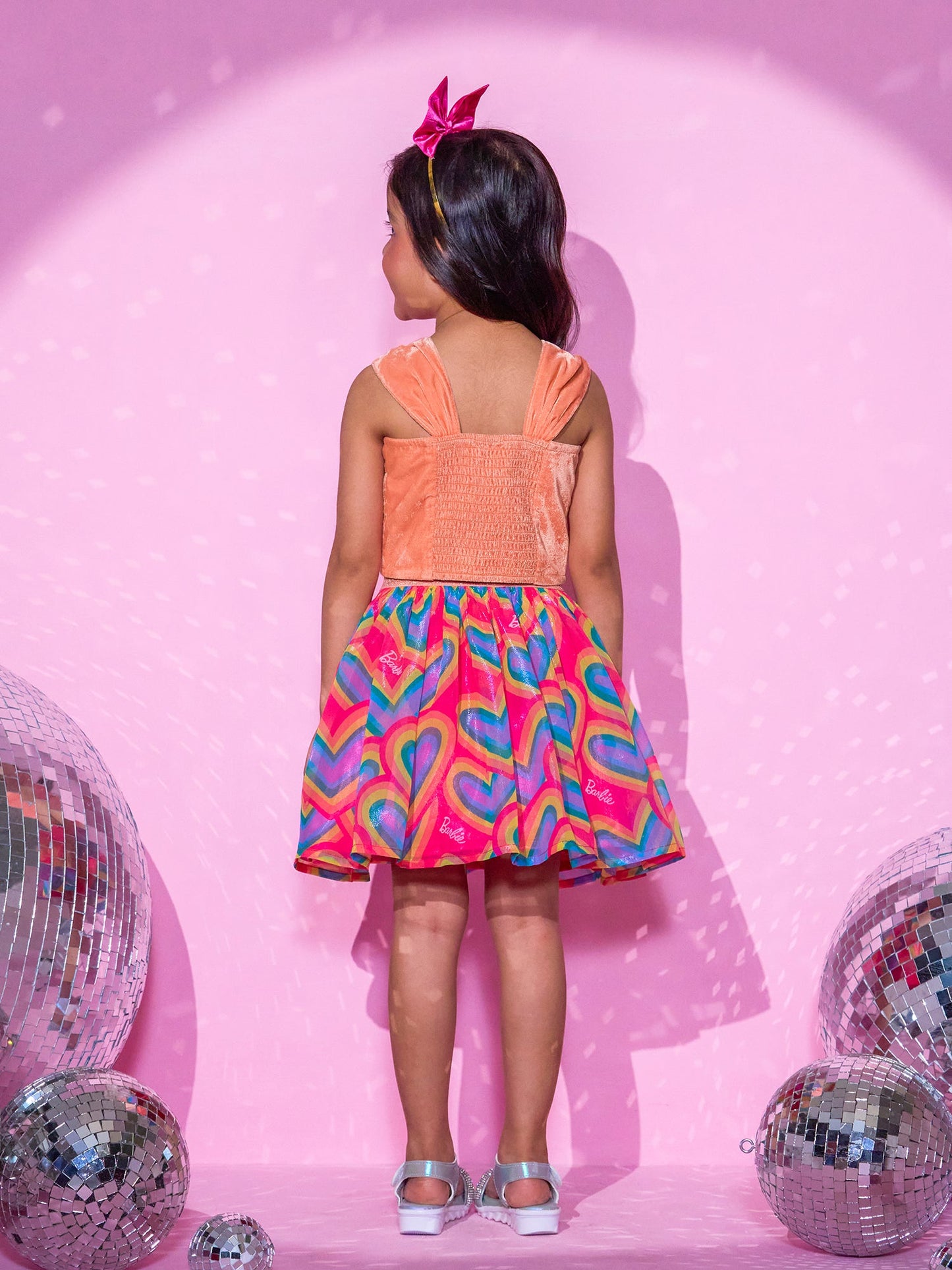 Girls Peach Barbie Top with Skirt Girls Co-ordinate set