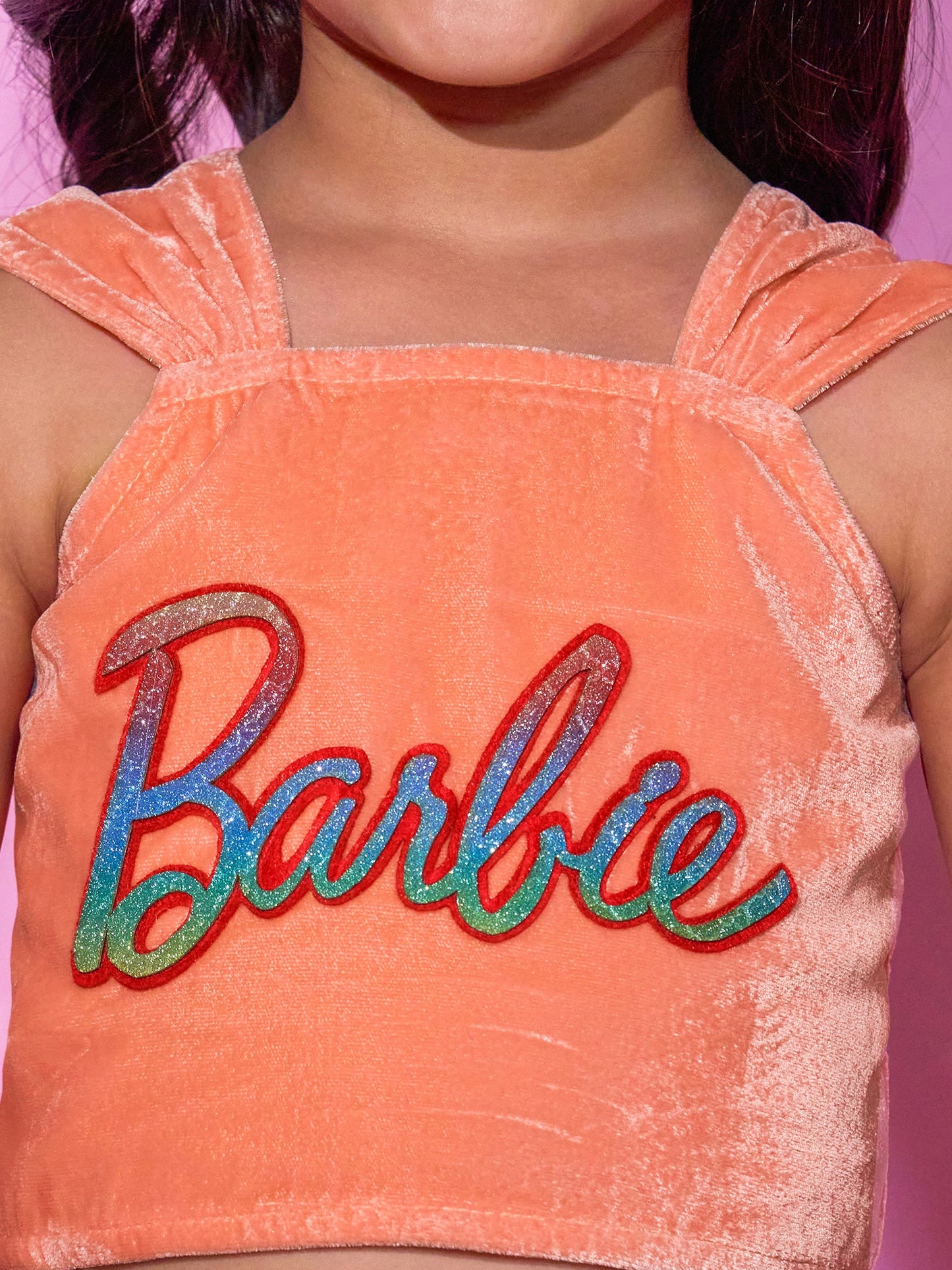 Girls Peach Barbie Top with Skirt Girls Co-ordinate set