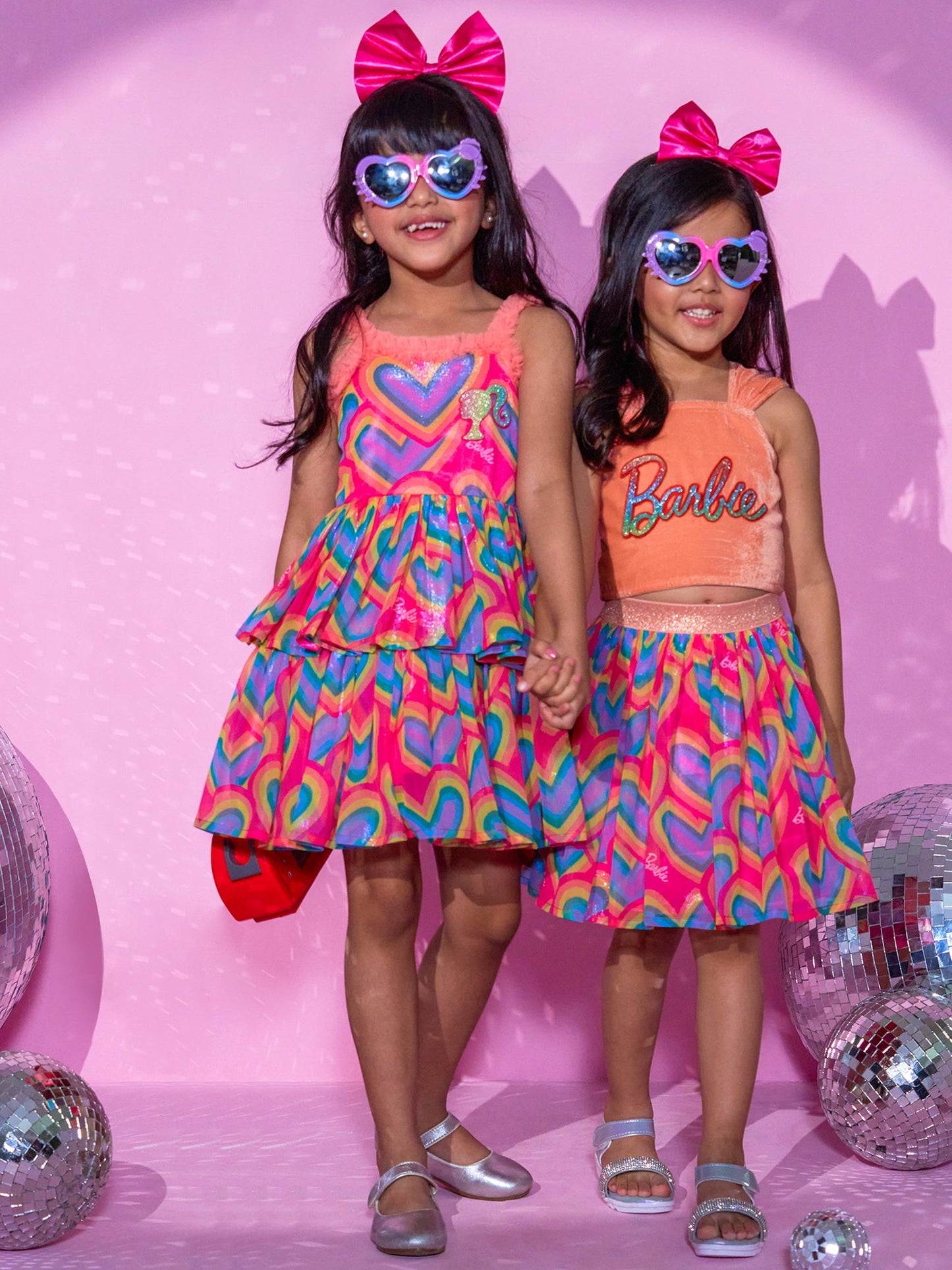 Girls Peach Barbie Top with Skirt Girls Co-ordinate set