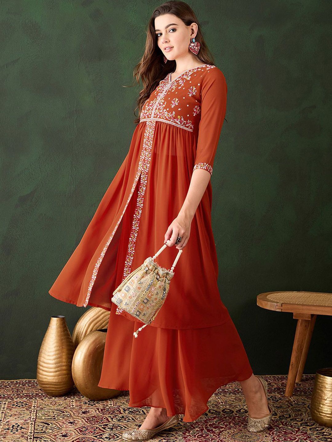 Dhiyona SN Women's Embroidered A-Line Kurta With Palazzos