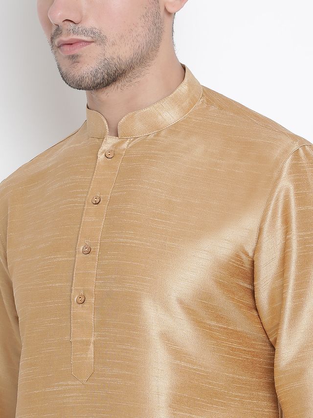 Men's Gold Silk Blend Straight Kurta Pyjama Set