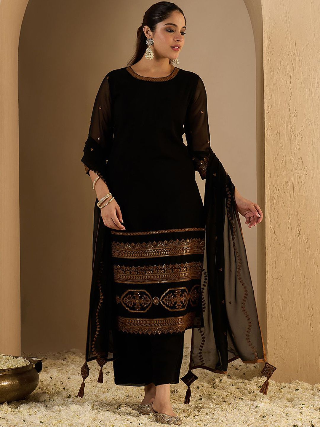 Dhiyona IE Women's Women Ethnic Motifs Printed Kurta with Palazzos & Dupatta