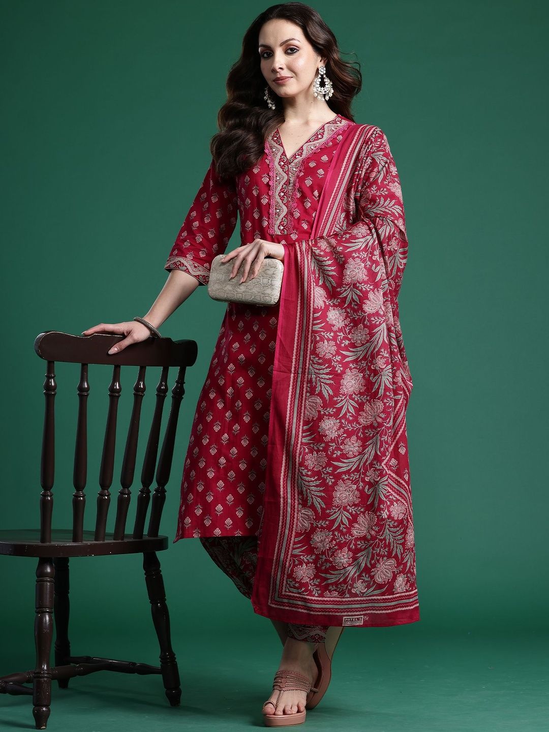 Women Ethnic Motifs Printed Pure Cotton Kurta with Patiala & With Dupatta