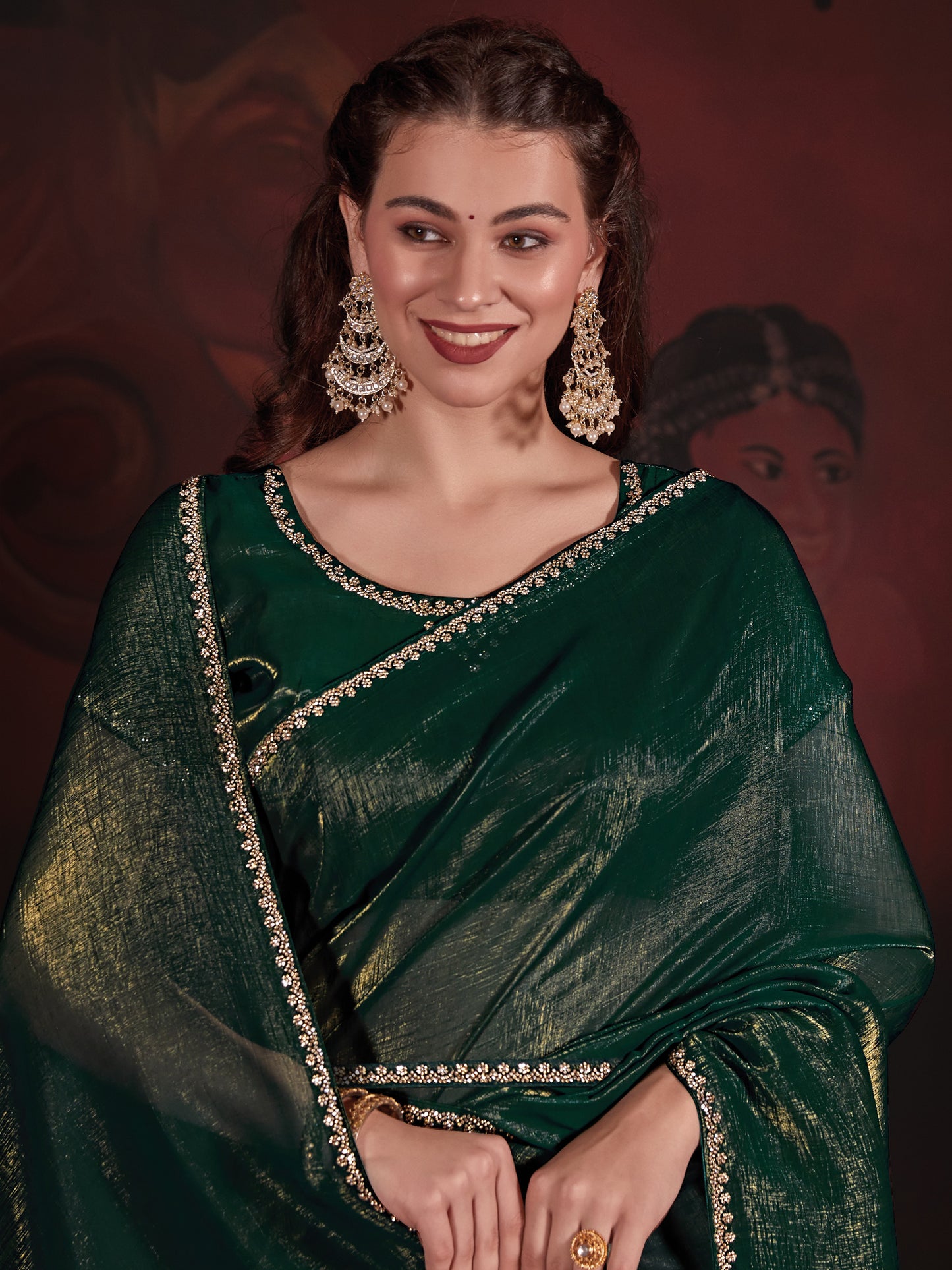 Women's Viscose Silk Green Embellished Designer Saree With Blouse Piece