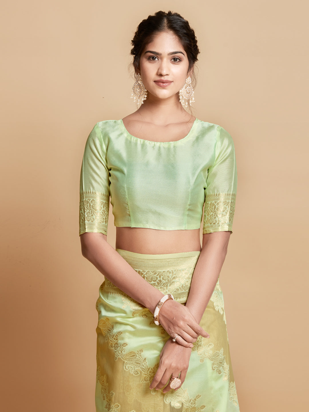 Dhiyona GR Women's Maira Mint Green Leheriya Zari Woven Design Linen Saree