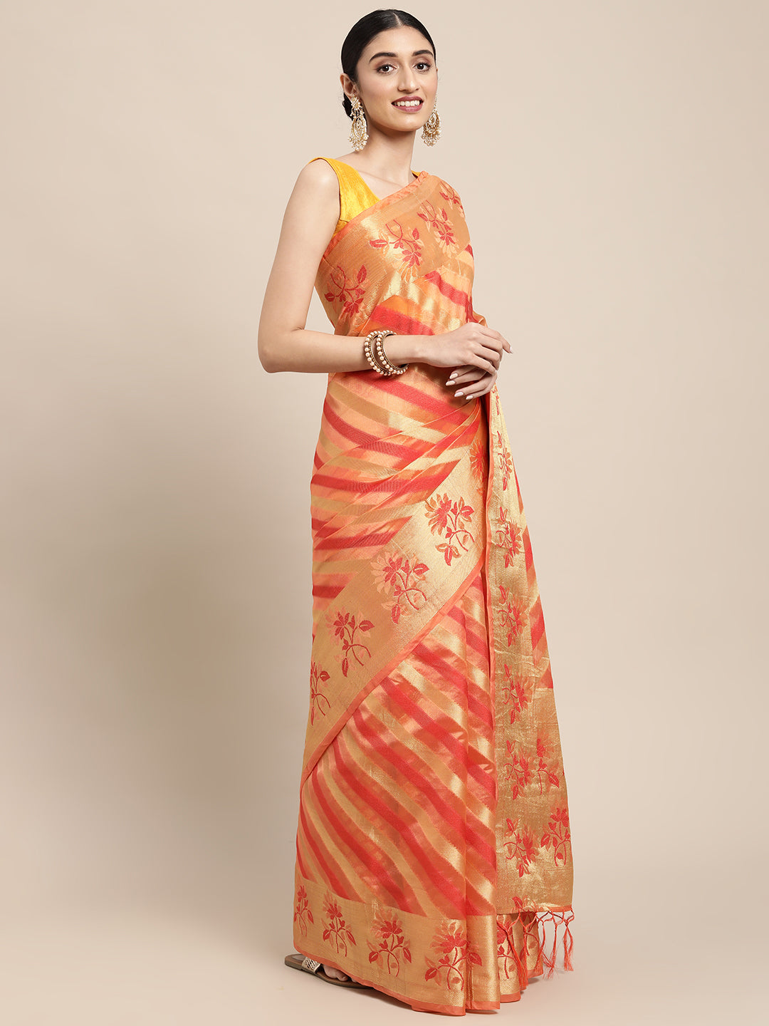 Dhiyona GR Women's Manvika Melon Orange Organza Saree