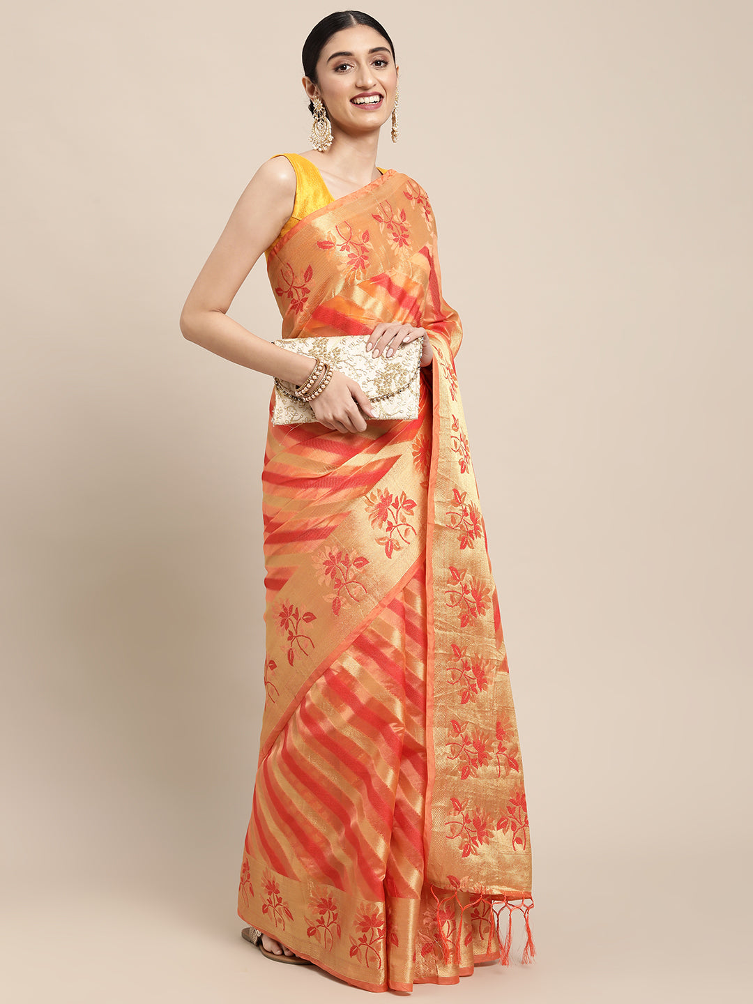 Dhiyona GR Women's Manvika Melon Orange Organza Saree