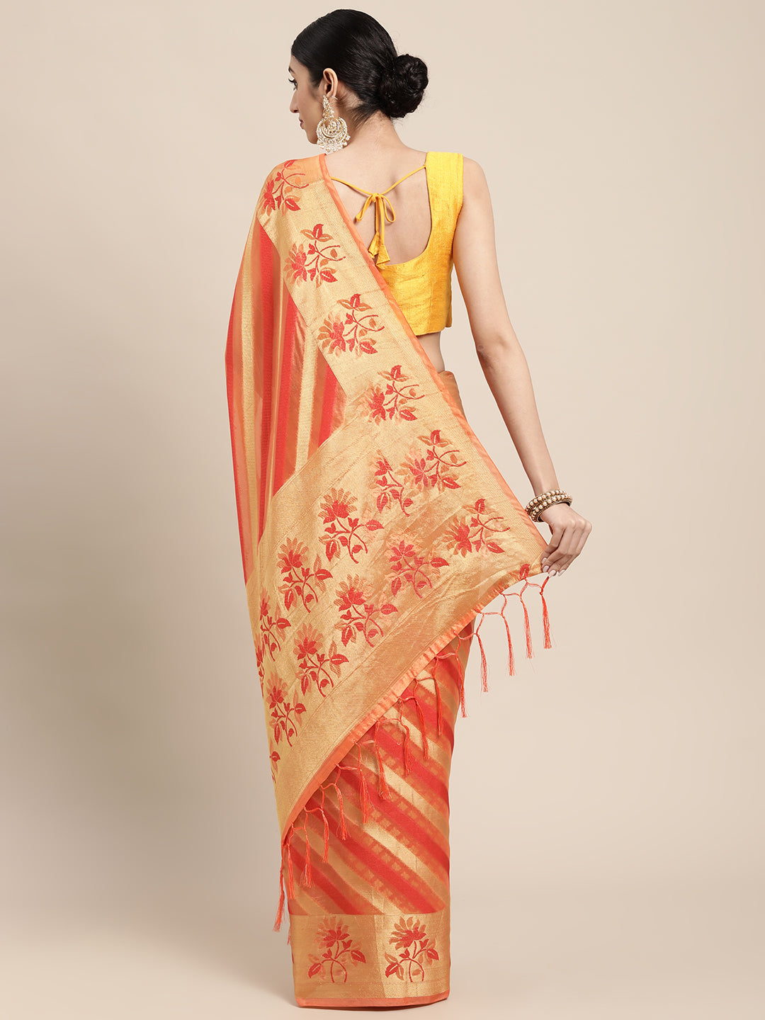 Dhiyona GR Women's Manvika Melon Orange Organza Saree