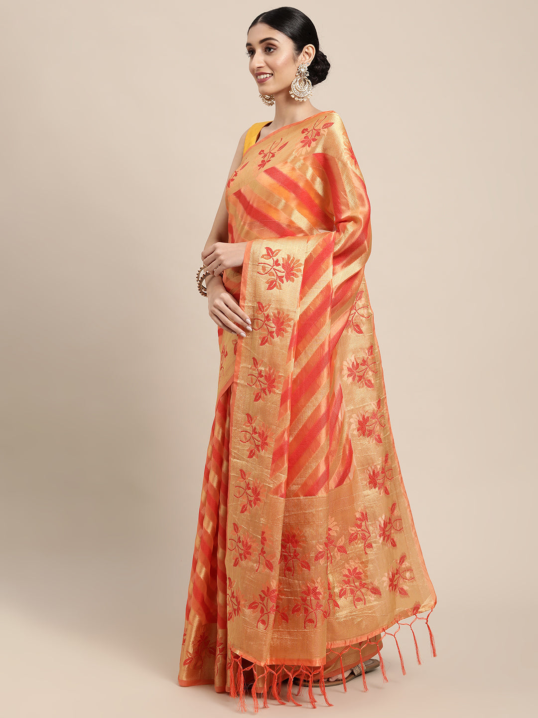 Dhiyona GR Women's Manvika Melon Orange Organza Saree
