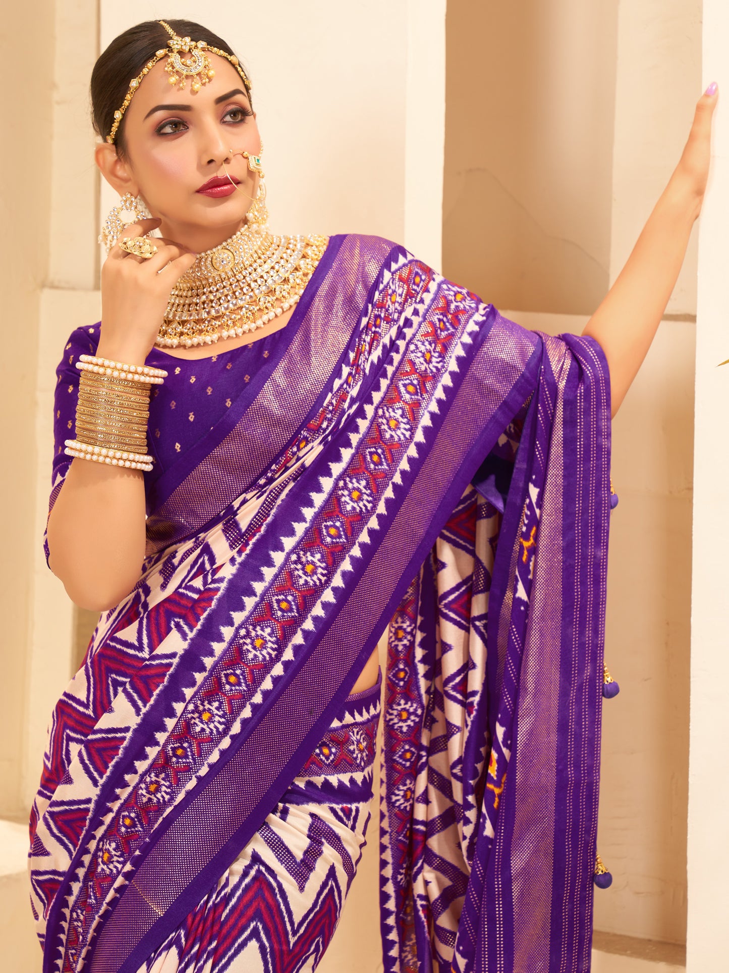 Women's Silk Blend Purple Printed Designer Saree With Blouse Piece