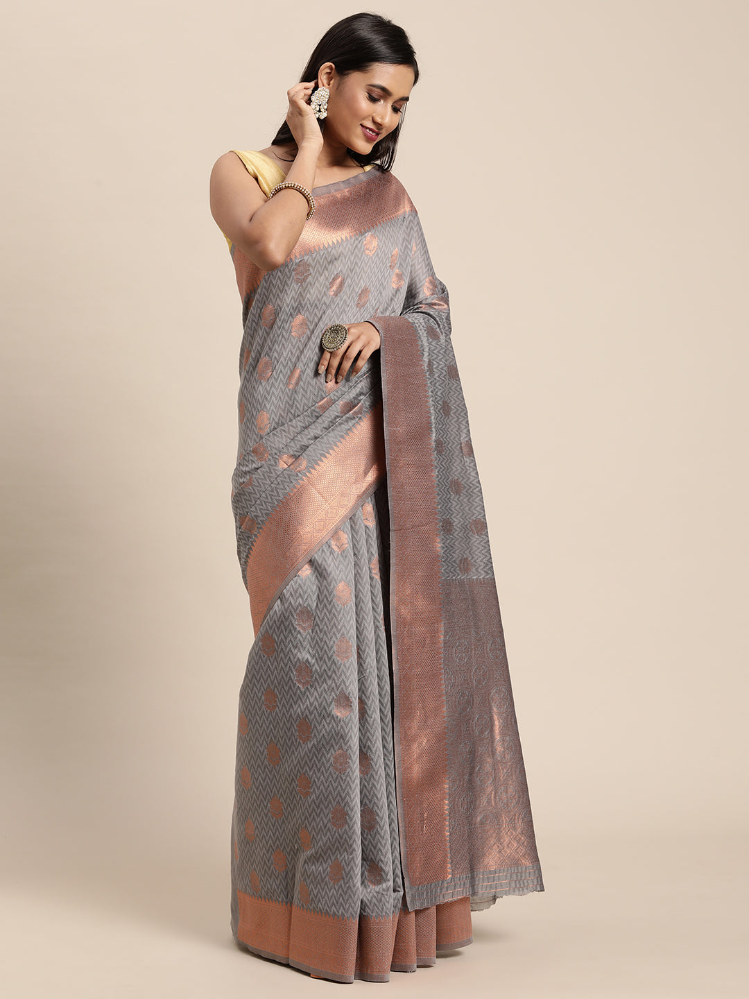 Dhiyona GR Women's Meera Grey Silk Blend Saree