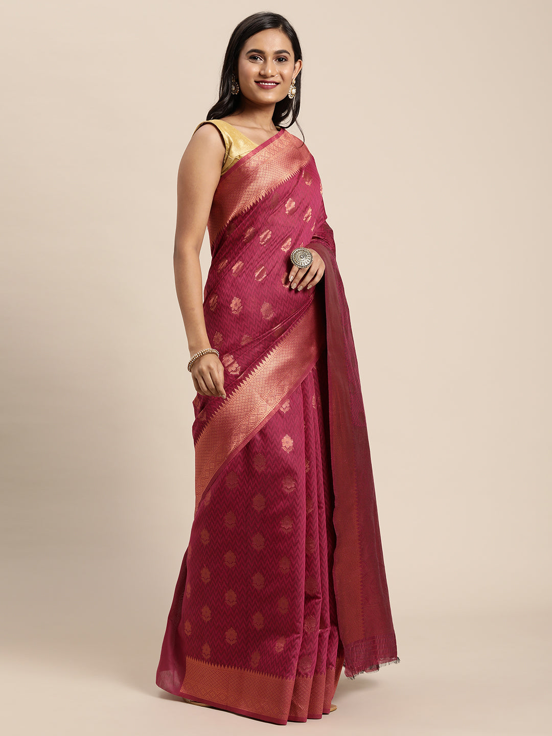 Dhiyona GR Women's Meera Magenta Pink Silk Blend Saree