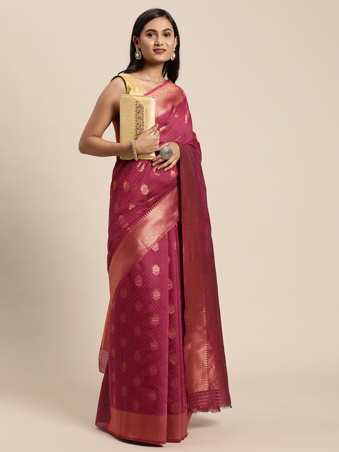 Dhiyona GR Women's Meera Magenta Pink Silk Blend Saree