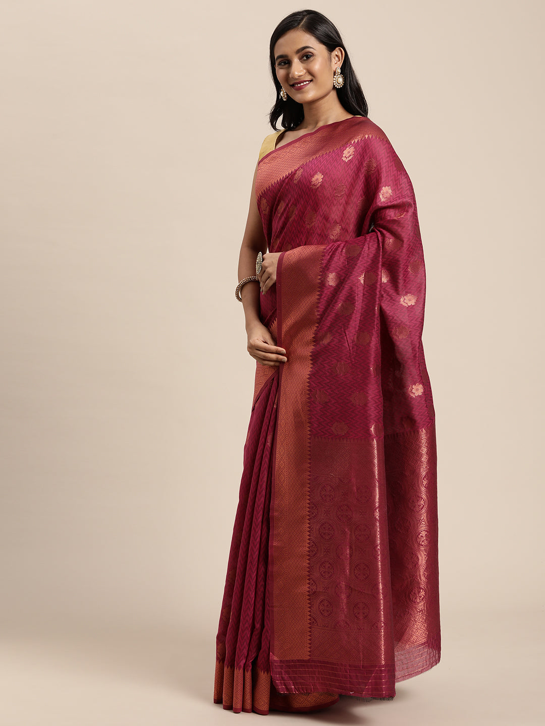 Dhiyona GR Women's Meera Magenta Pink Silk Blend Saree