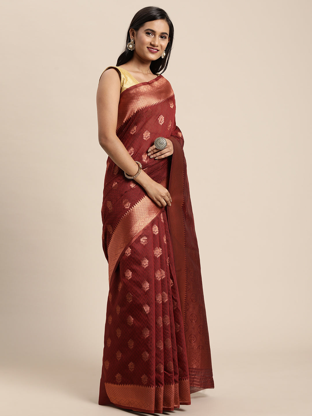 Dhiyona GR Women's Meera Maroon Silk Blend Saree
