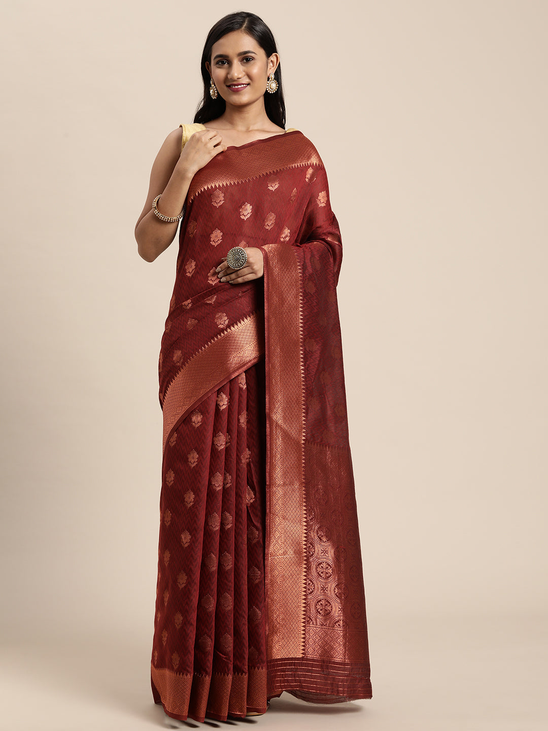 Dhiyona GR Women's Meera Maroon Silk Blend Saree