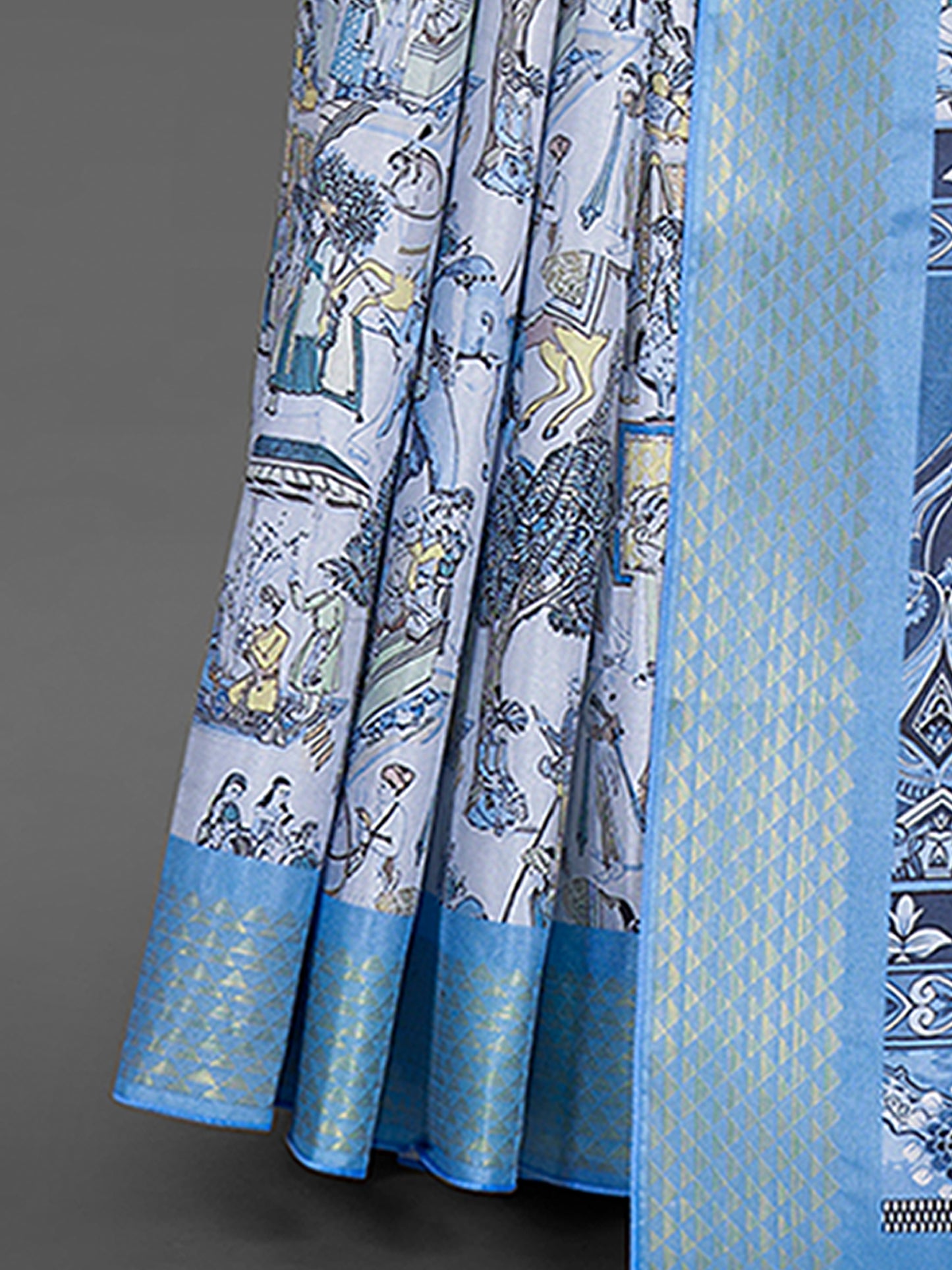 Women's Manipuri Silk Blue Printed Designer Saree With Blouse Piece