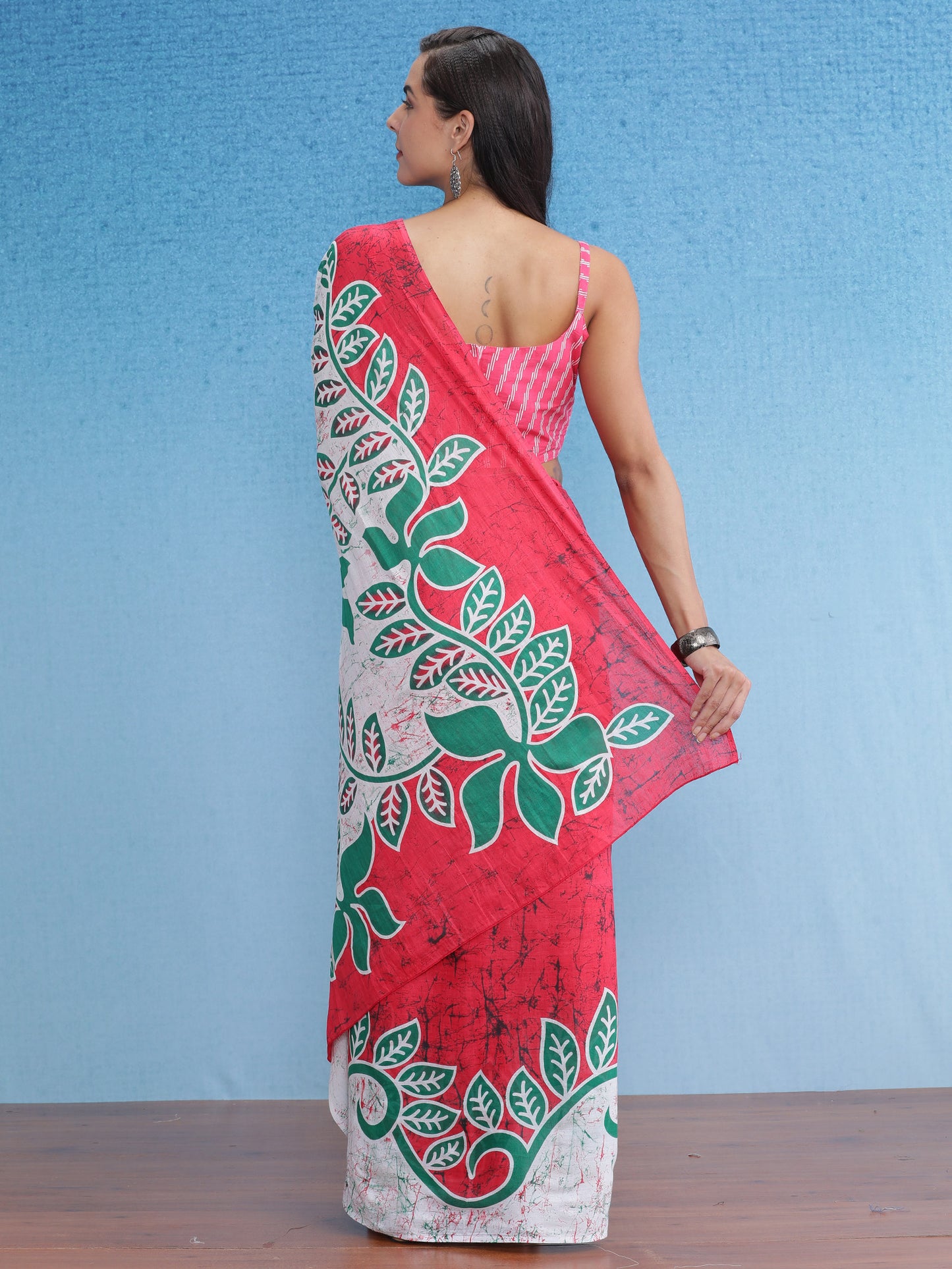 Women's Cotton Pink Printed Designer Saree With Blouse Piece