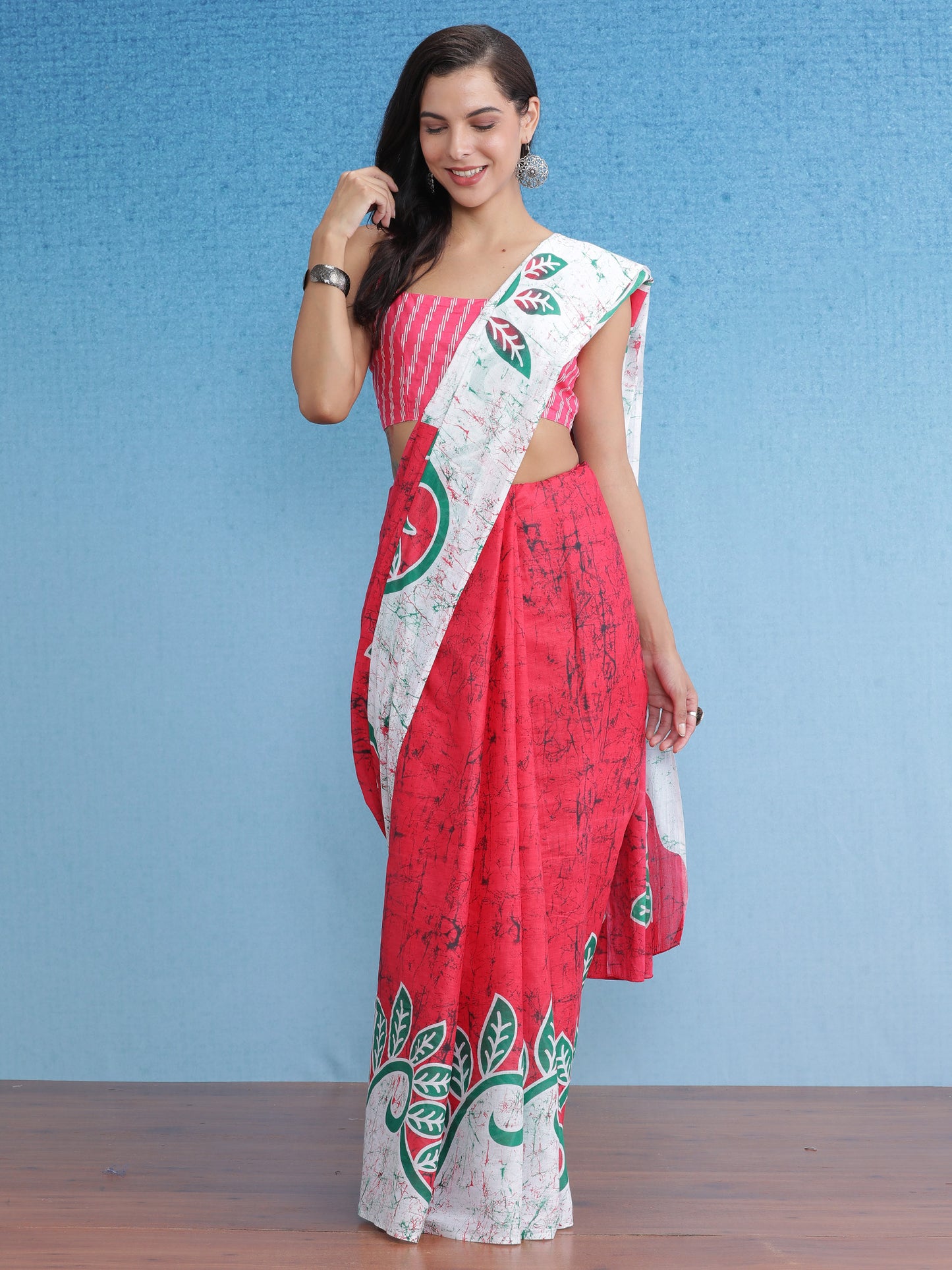 Women's Cotton Pink Printed Designer Saree With Blouse Piece
