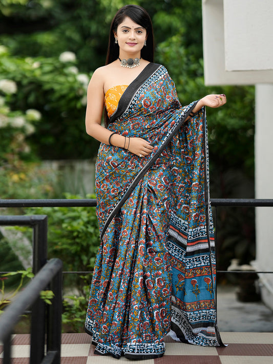 Women's Cotton Mustard Printed Designer Saree With Blouse Piece