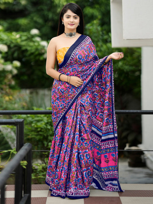 Women's Cotton Yellow Printed Designer Saree With Blouse Piece