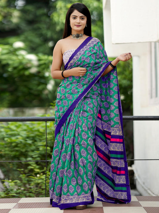 Women's Cotton Beige Printed Designer Saree With Blouse Piece