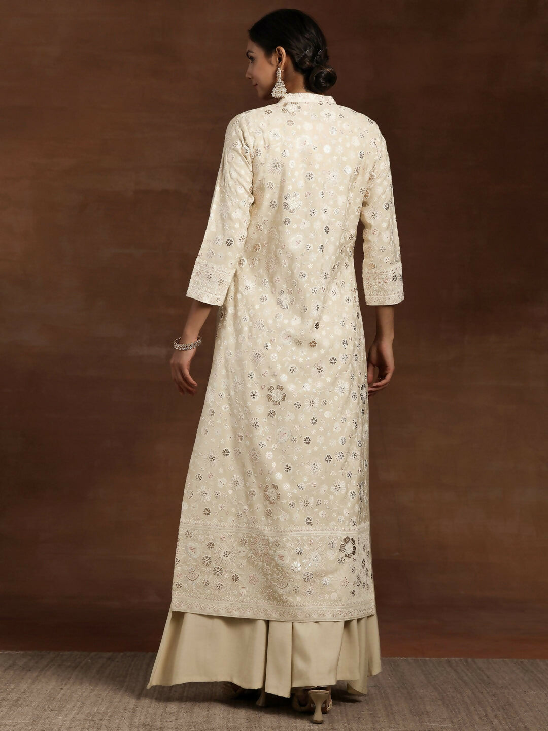 Women's LB Art Beige Solid Silk Blend Co-Ords