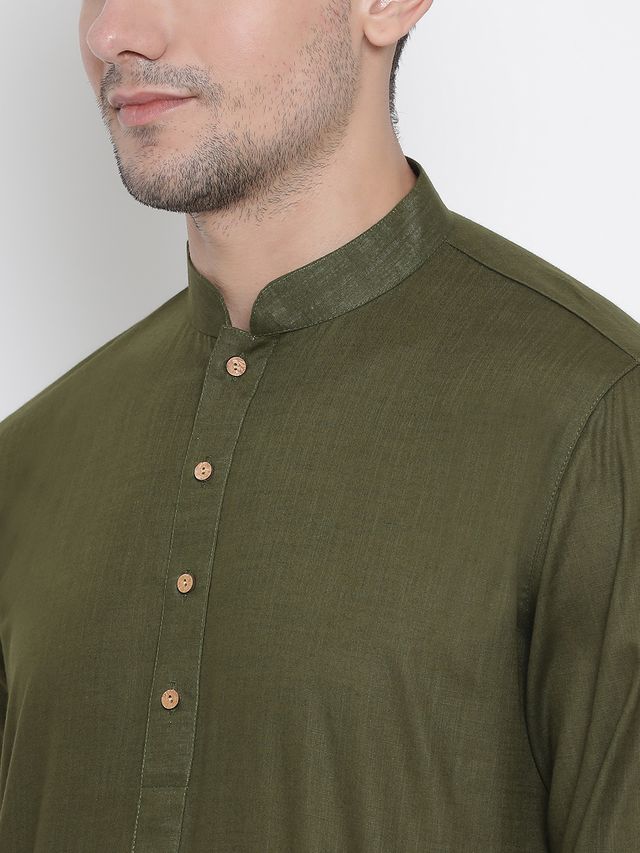 Men's Green Cotton Linen Straight Kurta Pyjama Set