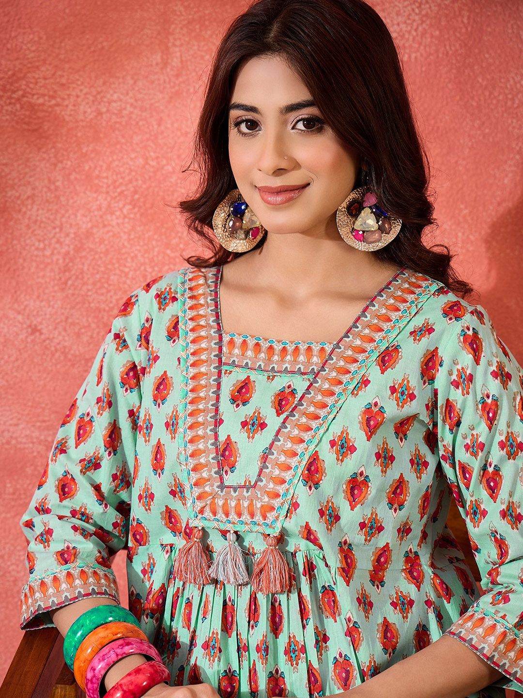 Dhiyona SN Women's Ethnic Motifs Printed Cotton Kurta with Trousers