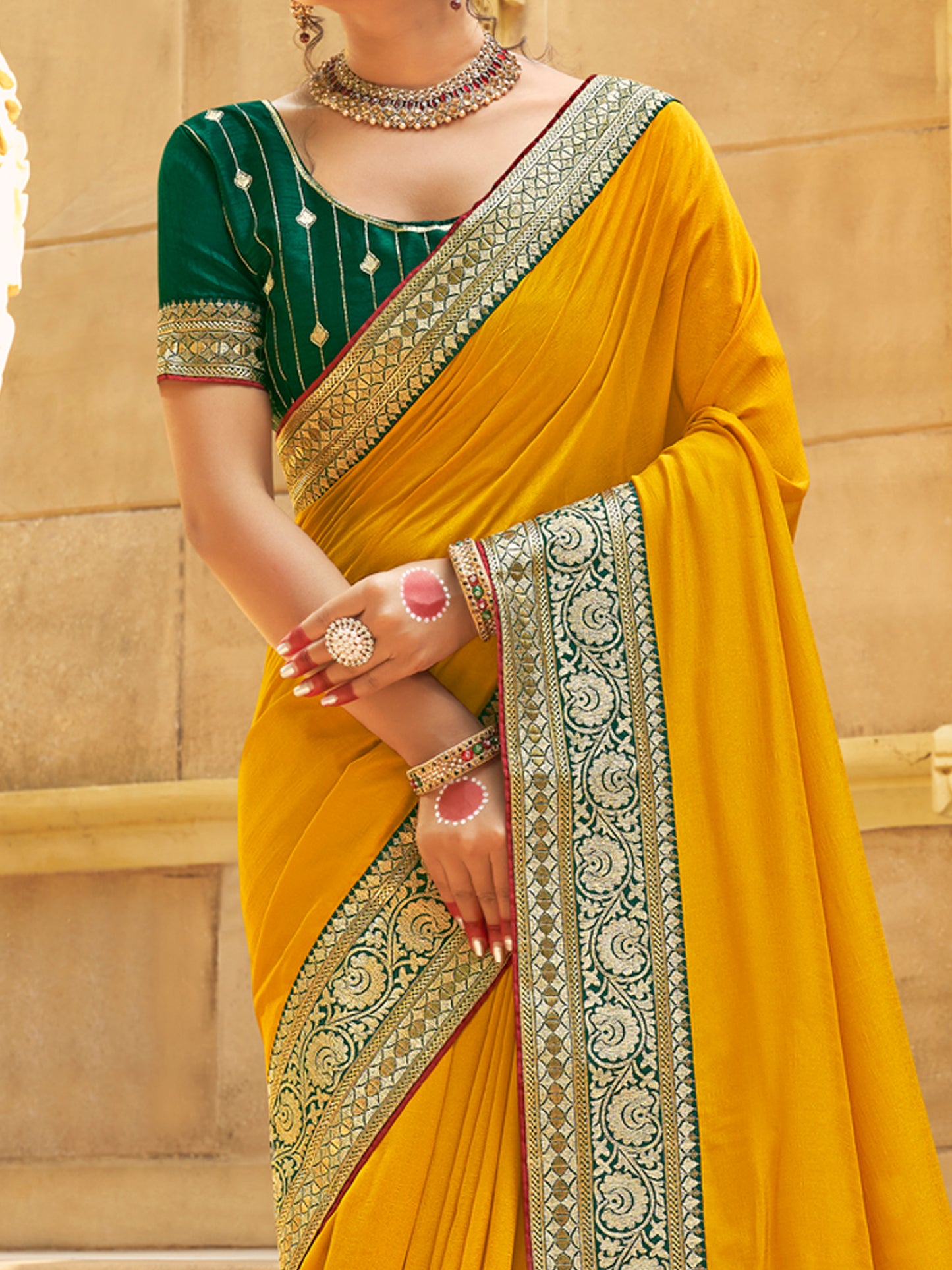 Women's Vichitra Silk Green Woven Design Designer Saree With Blouse Piece
