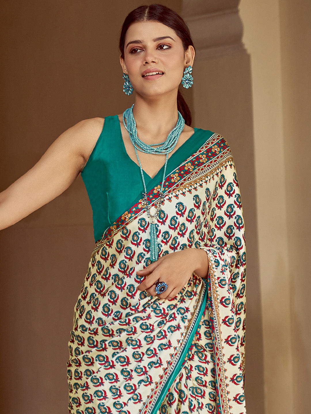 Women's Crepe Blue Printed Designer Saree With Blouse Piece
