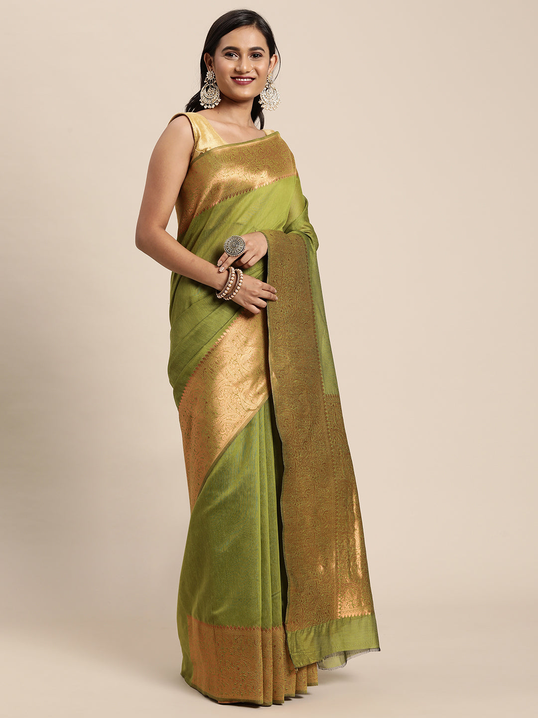 Dhiyona GR Women's Monalisa Grass Green Silk Blend Saree