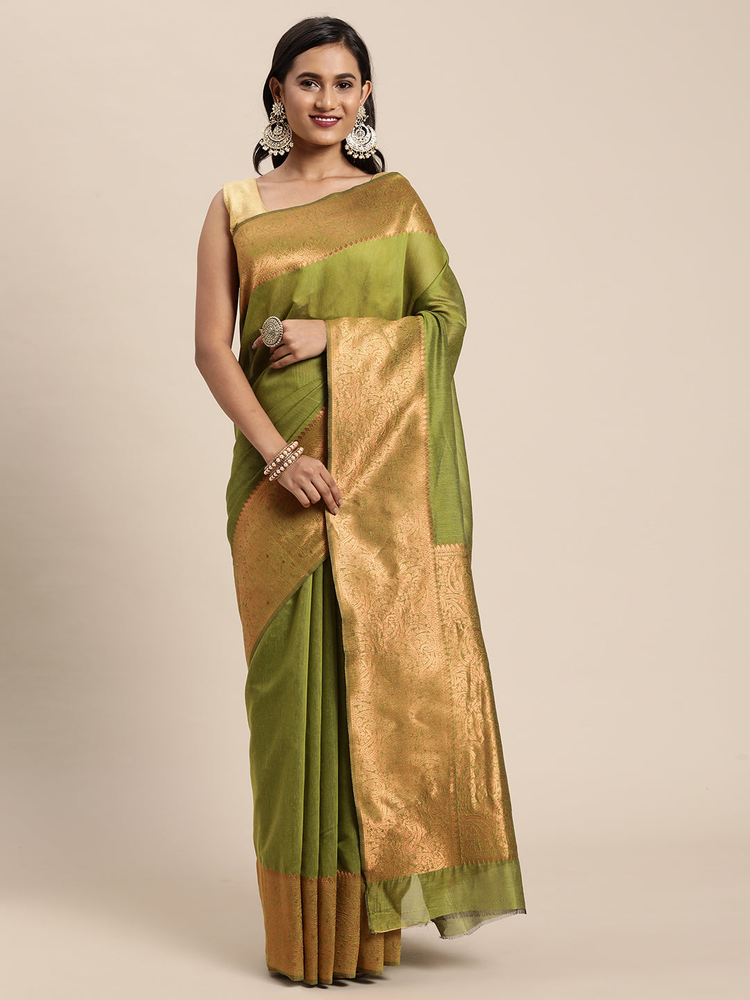 Dhiyona GR Women's Monalisa Grass Green Silk Blend Saree