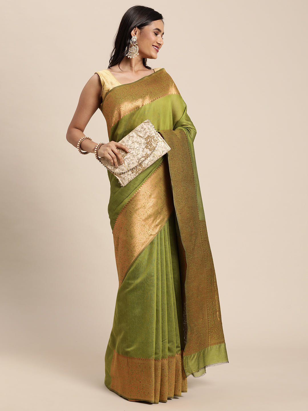 Dhiyona GR Women's Monalisa Grass Green Silk Blend Saree