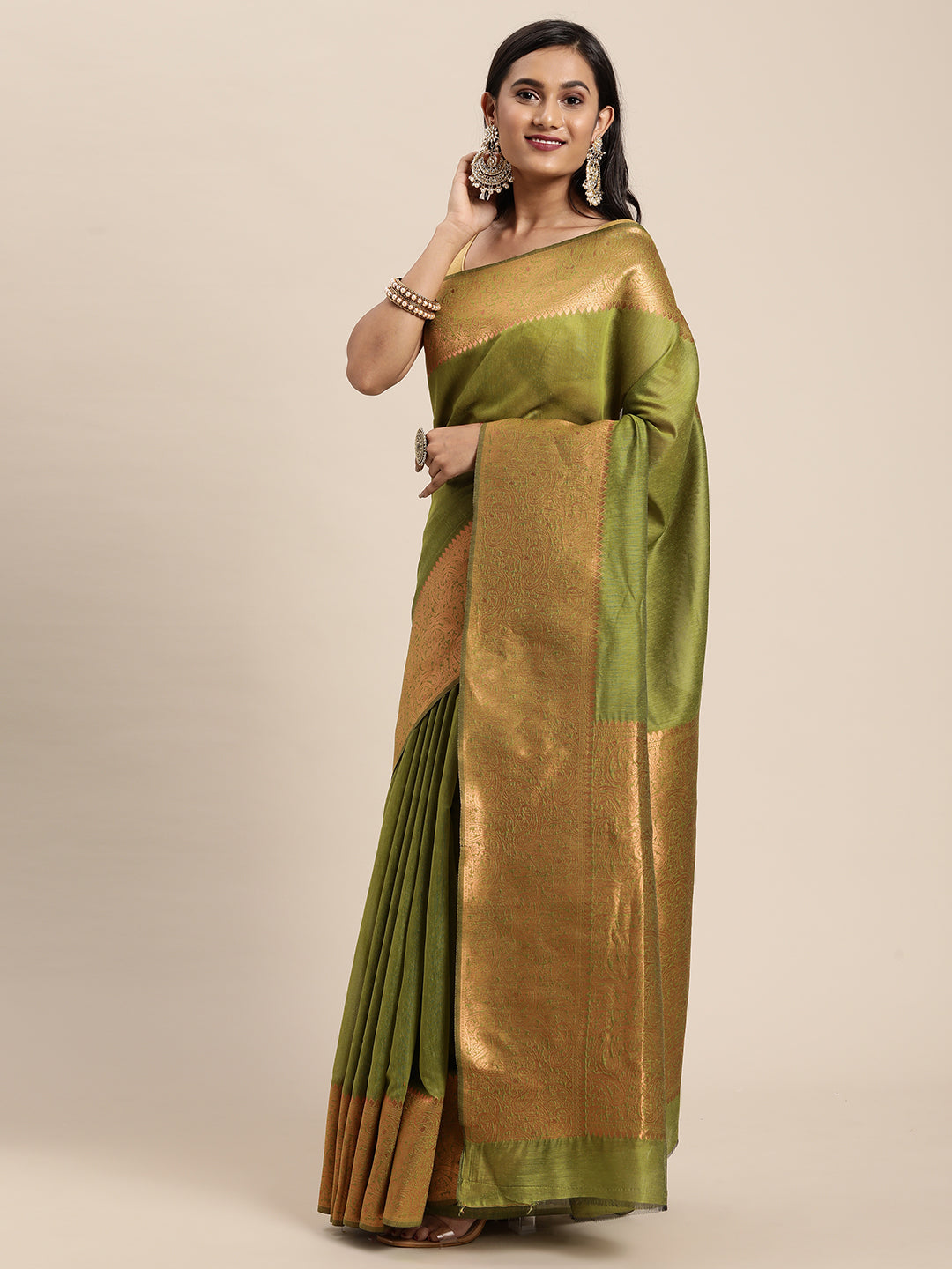 Dhiyona GR Women's Monalisa Grass Green Silk Blend Saree