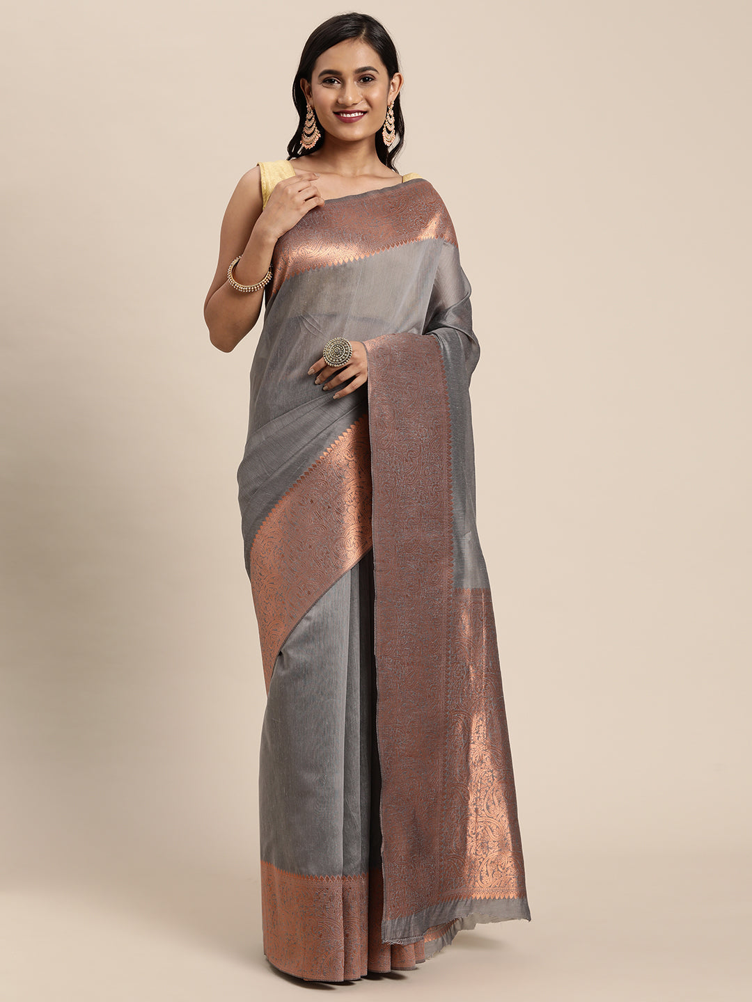 Dhiyona GR Women's Monalisa Mouse Grey Silk Blend Saree