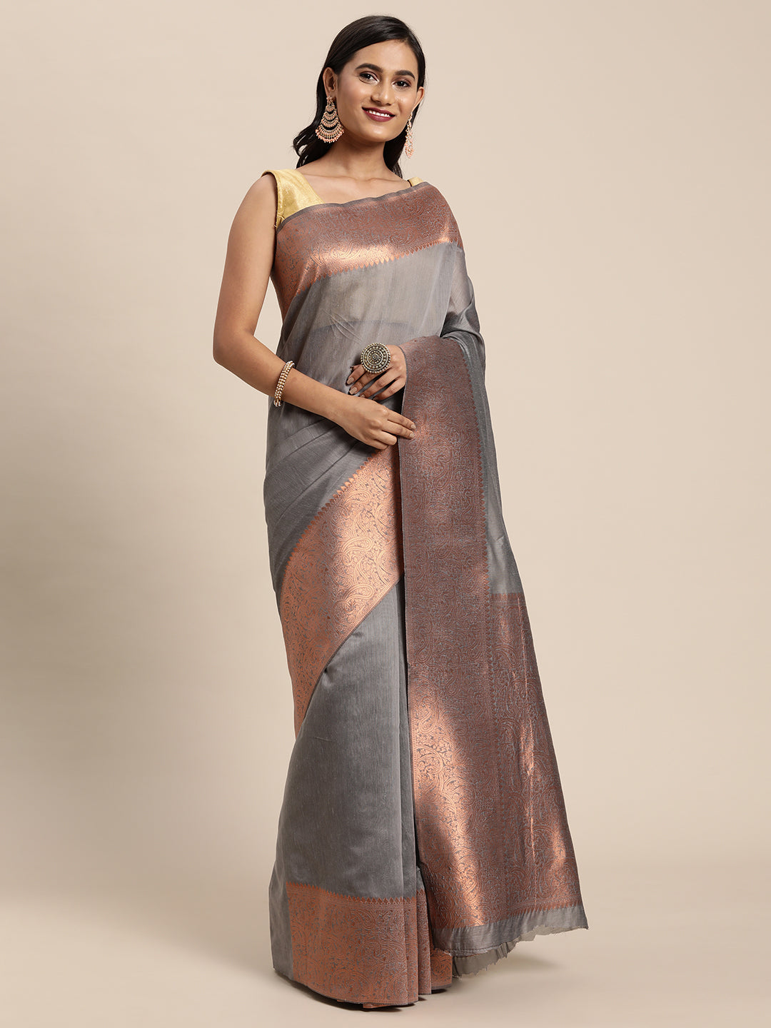 Dhiyona GR Women's Monalisa Mouse Grey Silk Blend Saree