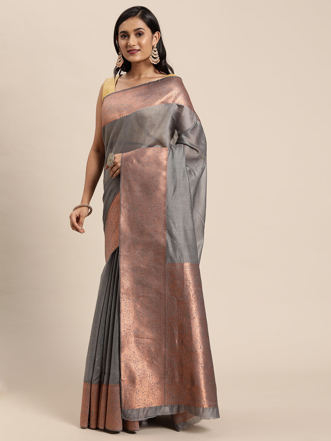 Dhiyona GR Women's Monalisa Mouse Grey Silk Blend Saree