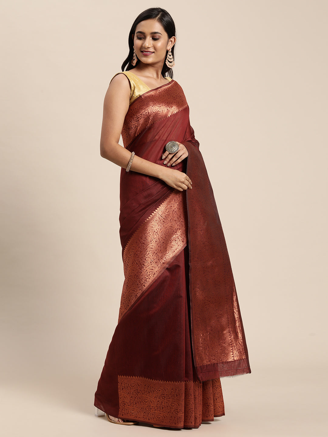 Dhiyona GR Women's Monalisa Maroon Silk Blend Saree