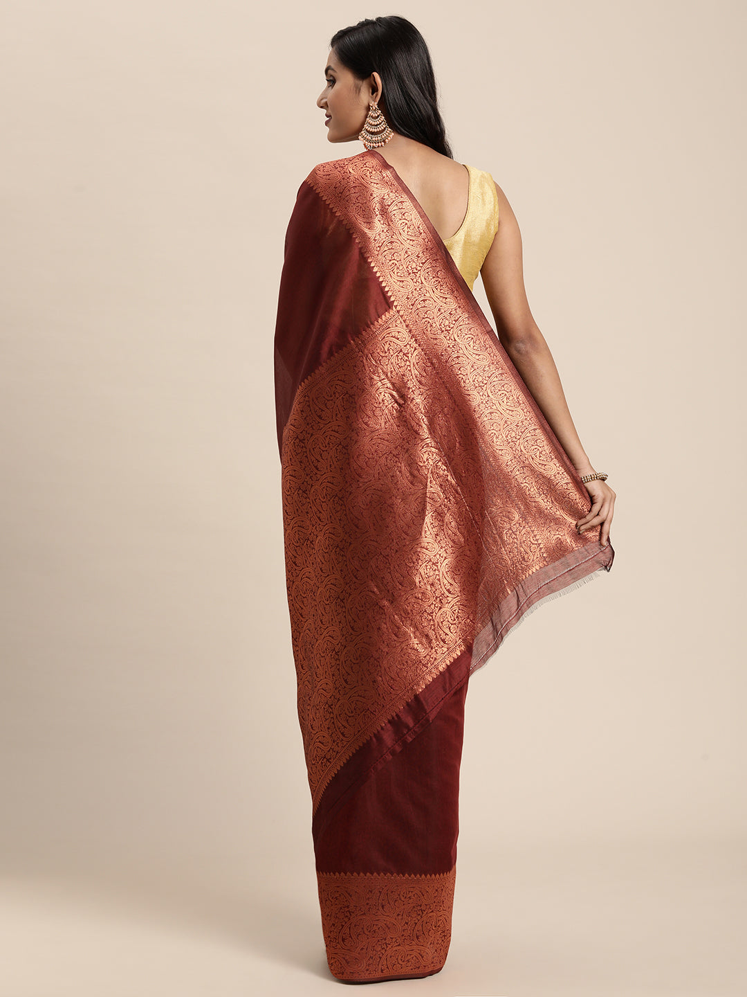 Dhiyona GR Women's Monalisa Maroon Silk Blend Saree
