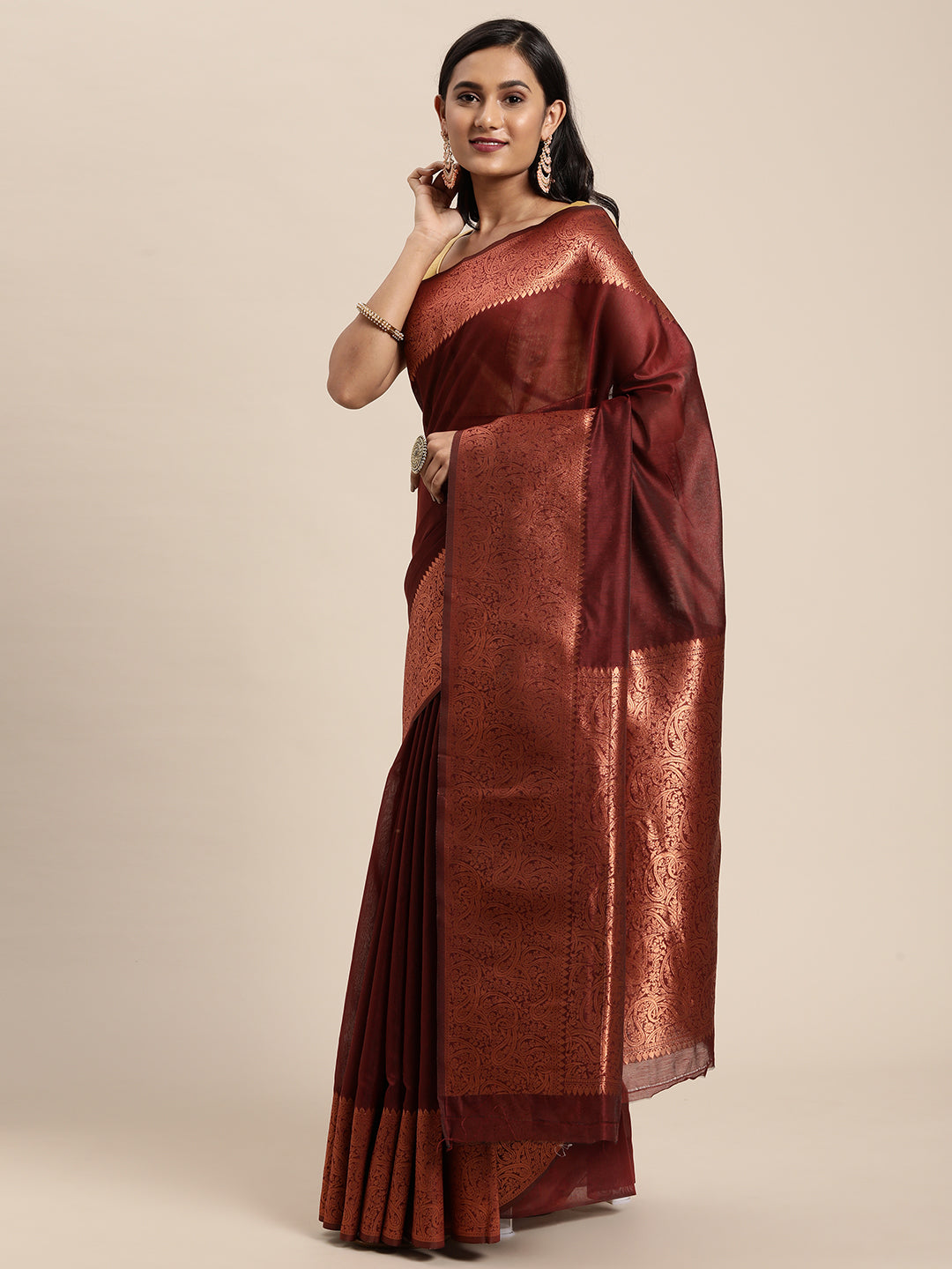 Dhiyona GR Women's Monalisa Maroon Silk Blend Saree