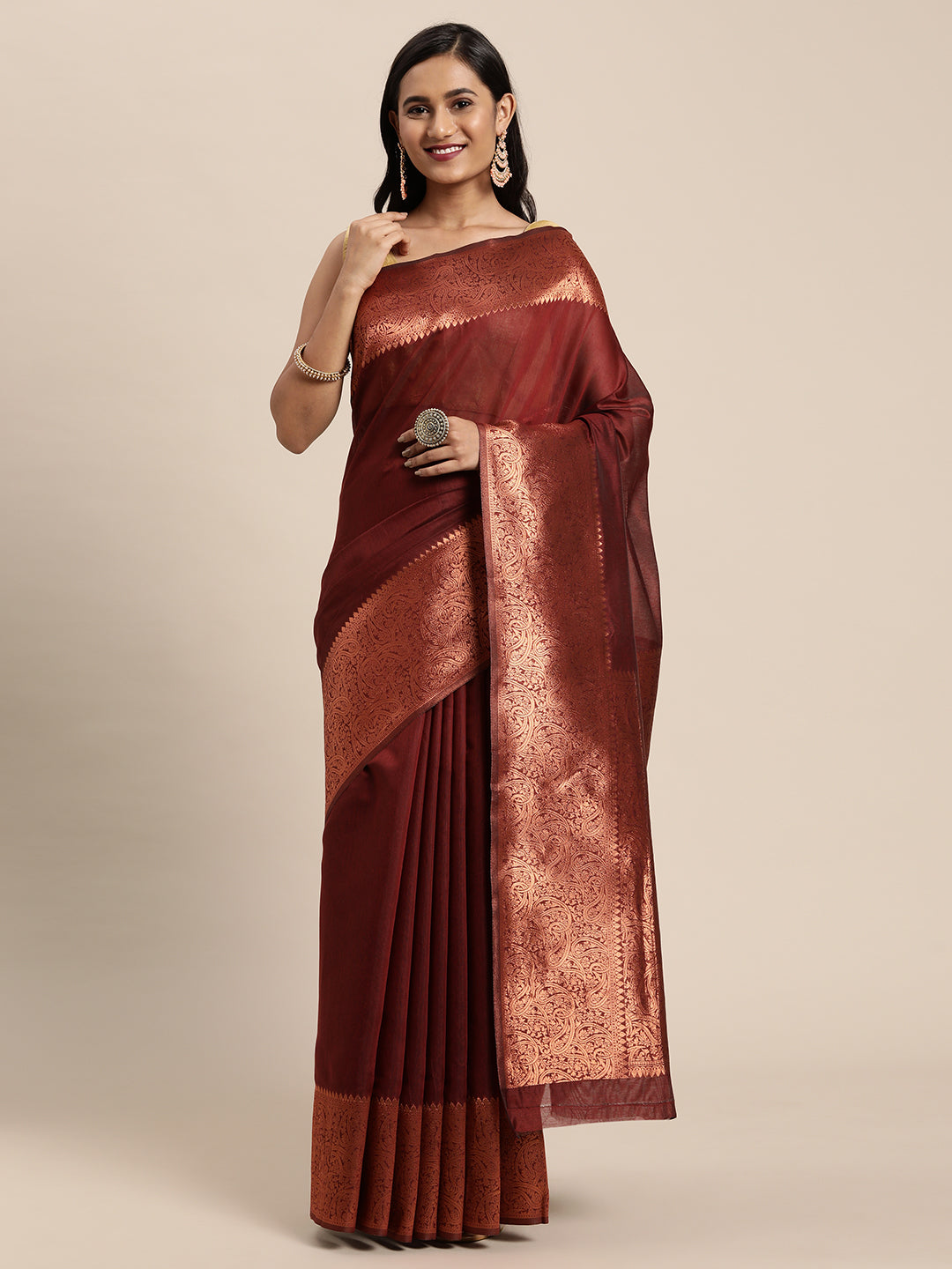 Dhiyona GR Women's Monalisa Maroon Silk Blend Saree