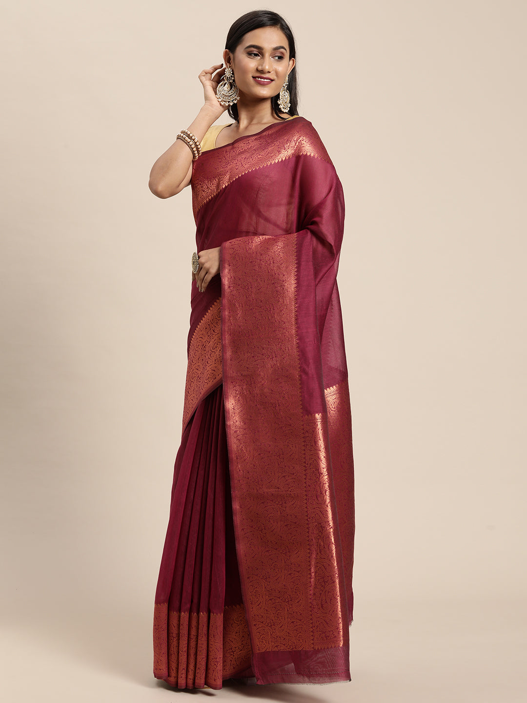 Dhiyona GR Women's Monalisa Plum Wine Silk Blend Saree