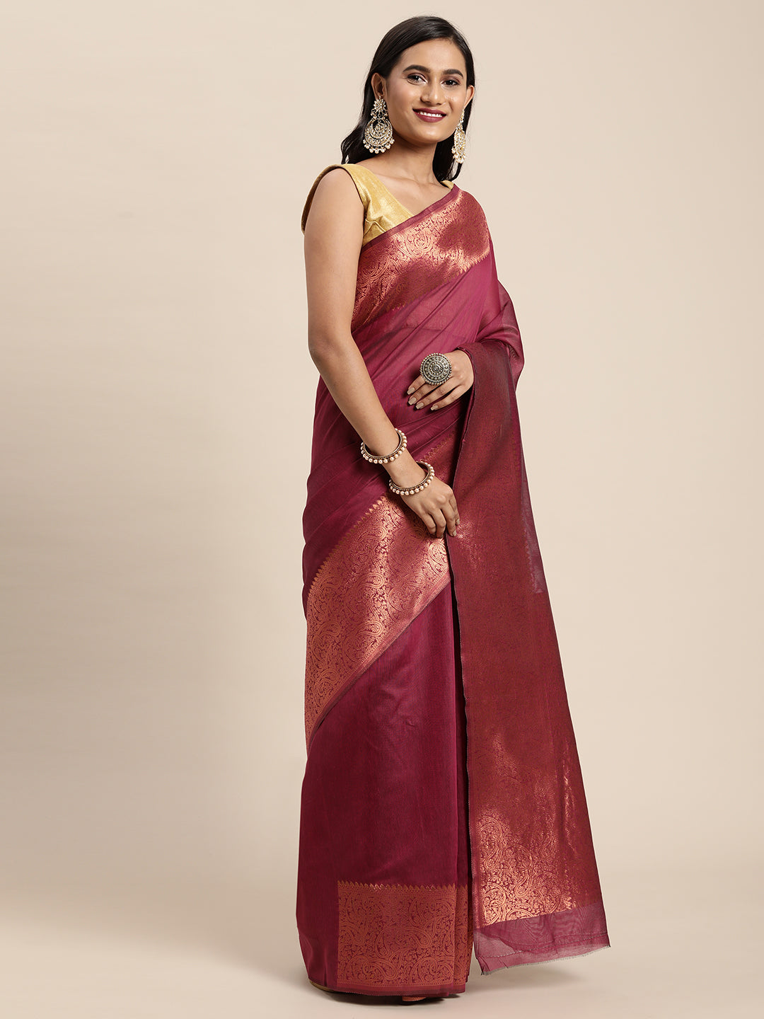 Dhiyona GR Women's Monalisa Plum Wine Silk Blend Saree