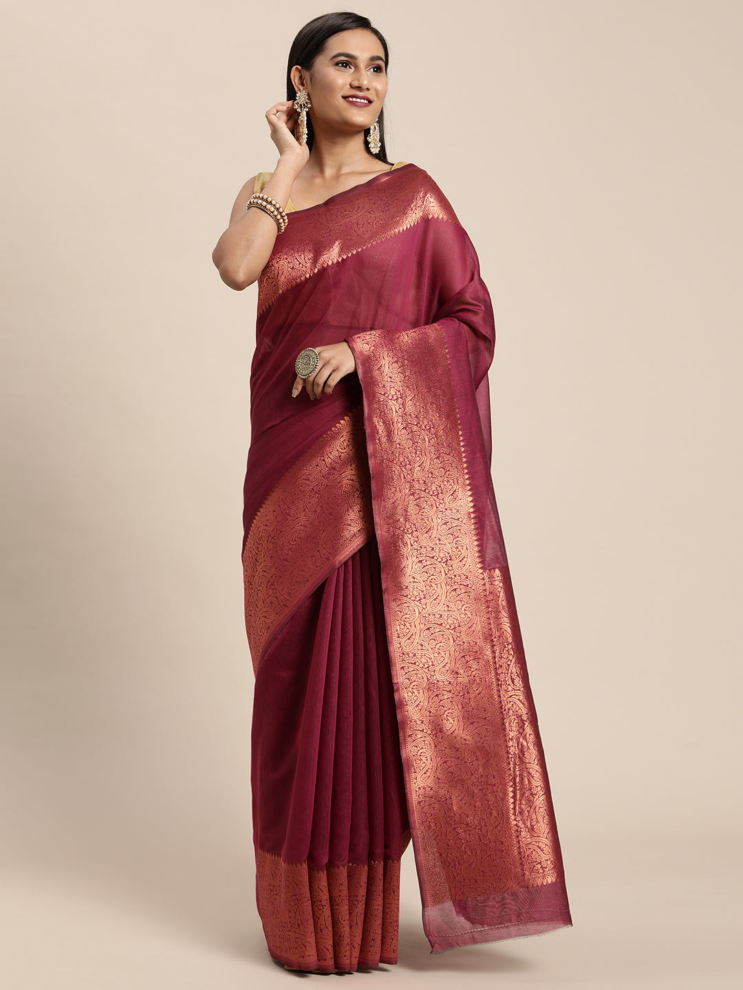 Dhiyona GR Women's Monalisa Plum Wine Silk Blend Saree