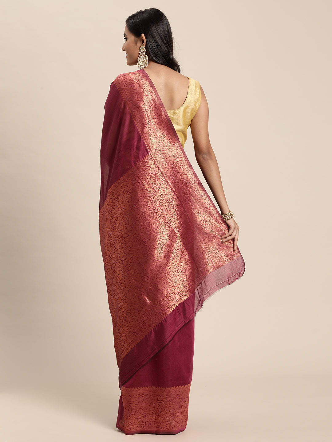 Dhiyona GR Women's Monalisa Plum Wine Silk Blend Saree