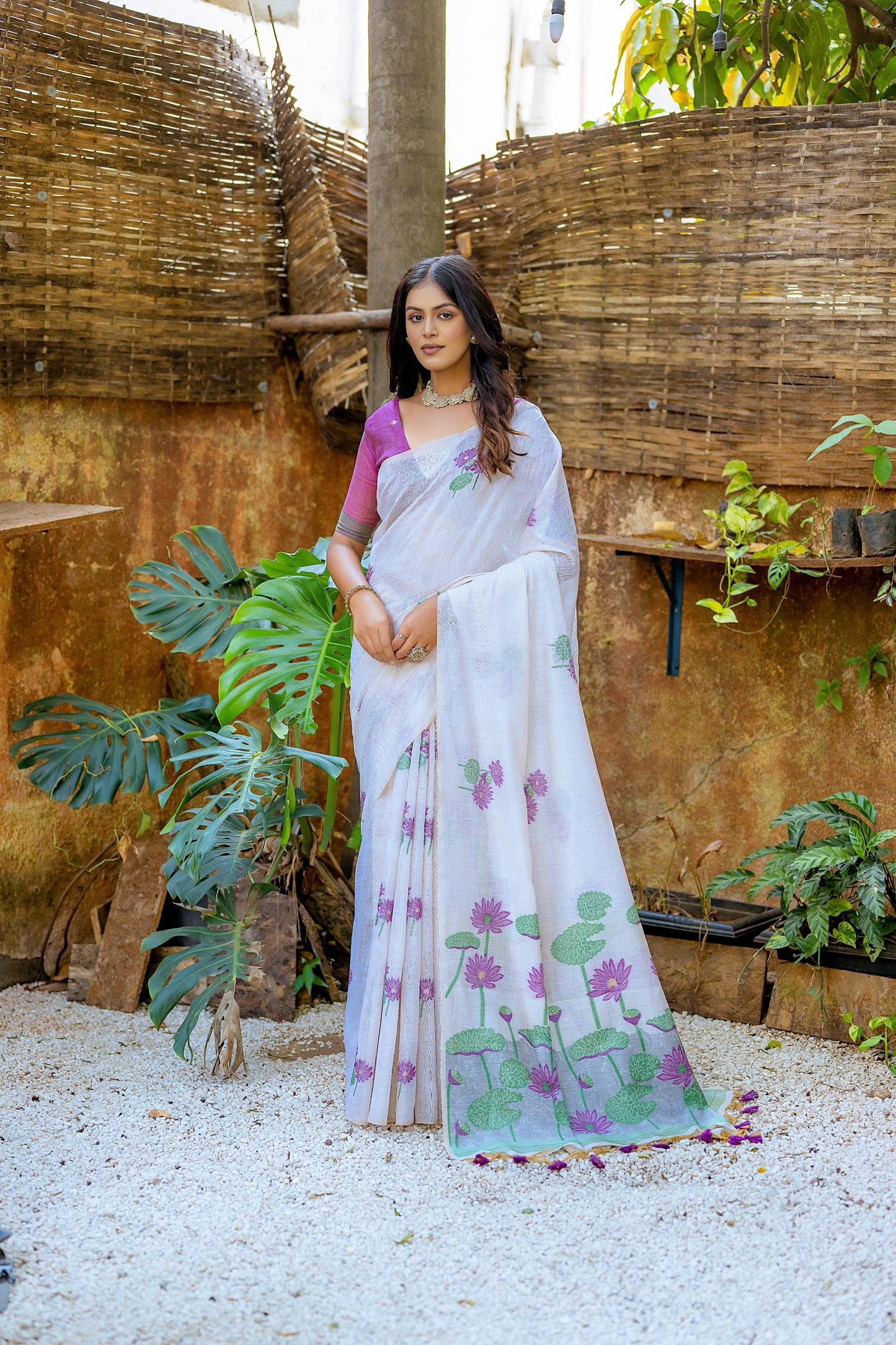 Dhiyona GR Women's Amethyst Purple Muga Cotton Saree